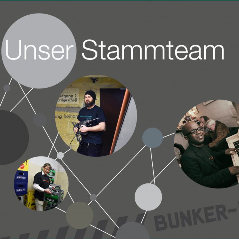 Die Grafik zeigt drei Bildausschnitte, welche das Stammteam des Bunker-D präsentieren.