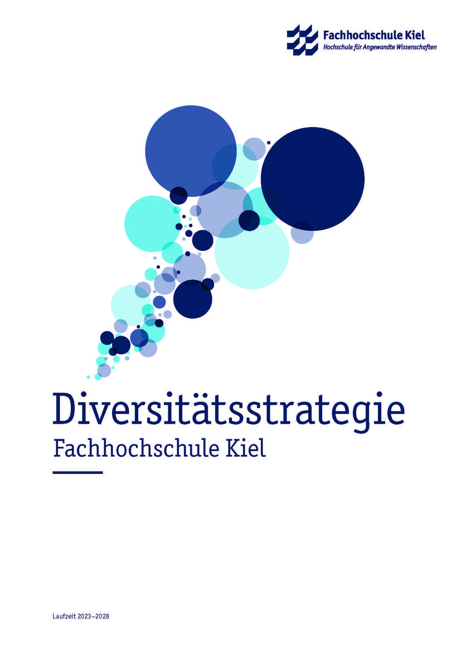 Deckblatt der Diversitätsstrategie der FH Kiel, Grafik: blaue Blasen fliegen in den Himmel