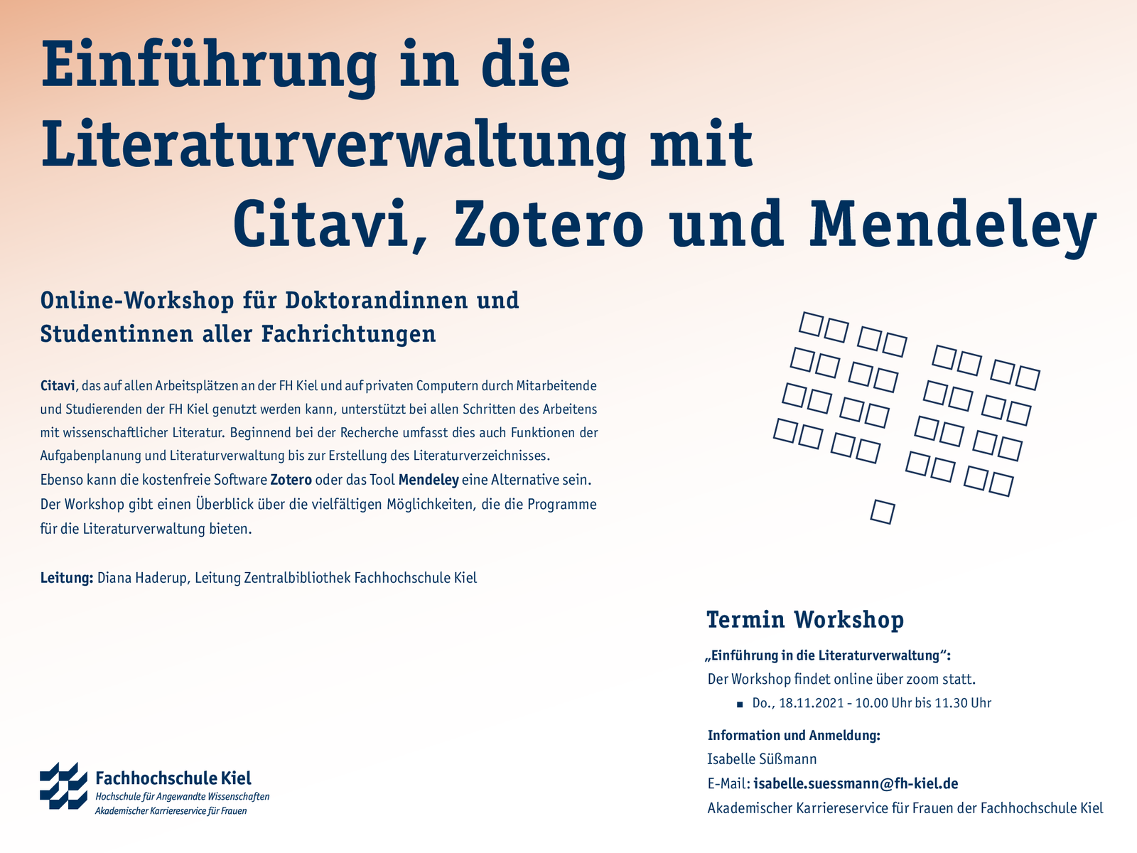Informationsflyer Workshop Literaturverwaltung mit Citavi, Zotero und Mendeley