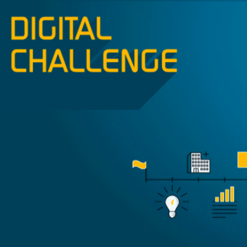 Das Logo der Digital Challenge mit einer animierten Rakete.