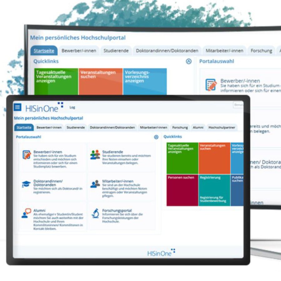 Ansichten des HISinONE-Programms auf Monitor, Tablet und Smartphone