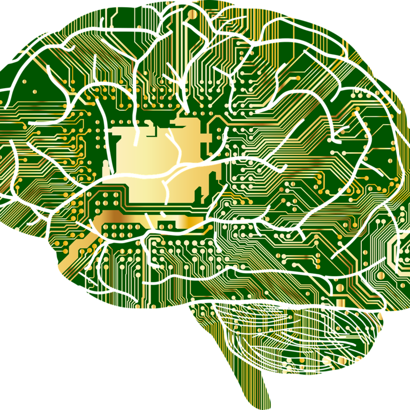 Grafik in Gehirnform mit Computerchip