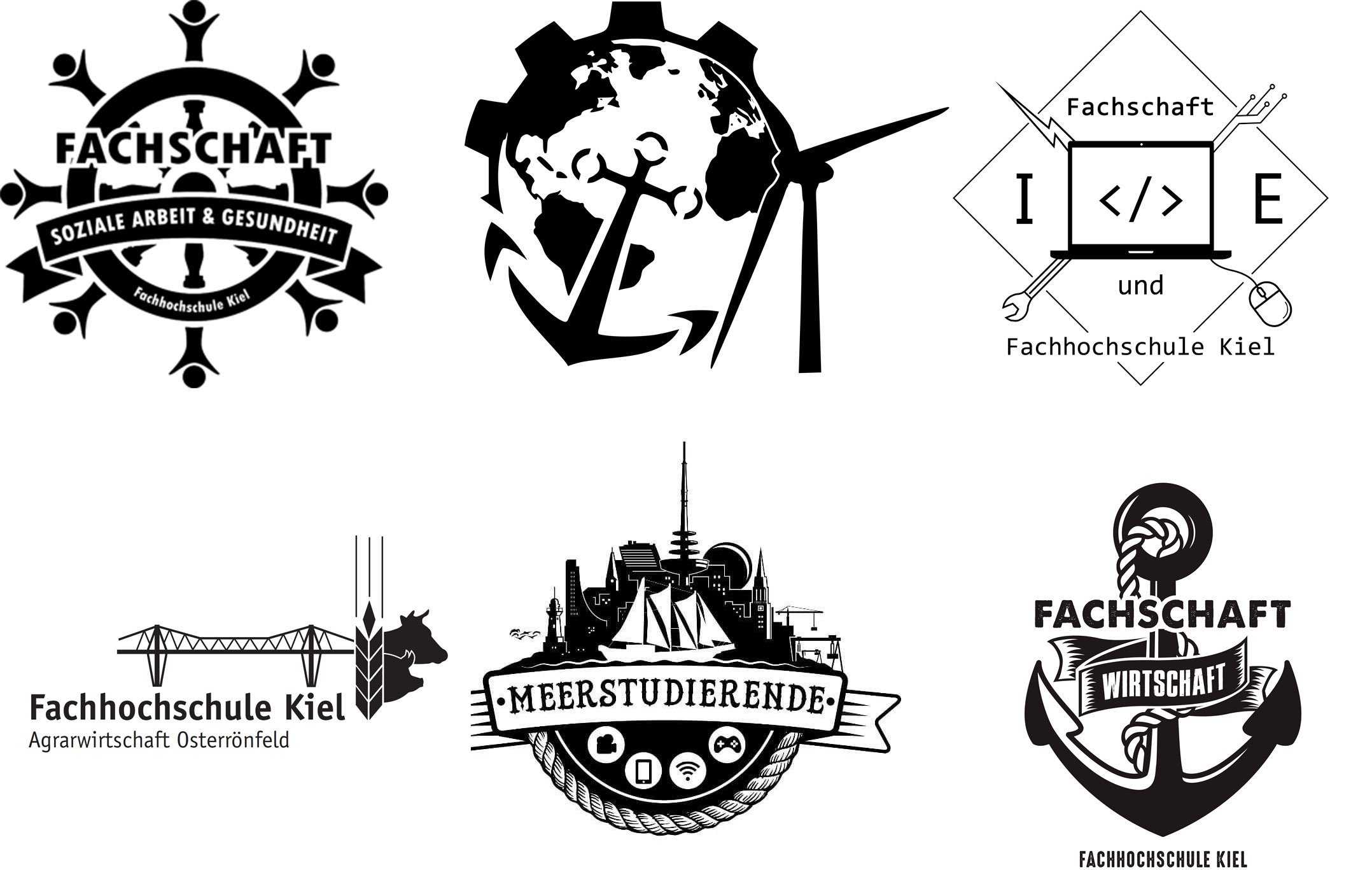 Die Logos der Fachschaften der sechs Fachbereiche der FH Kiel.