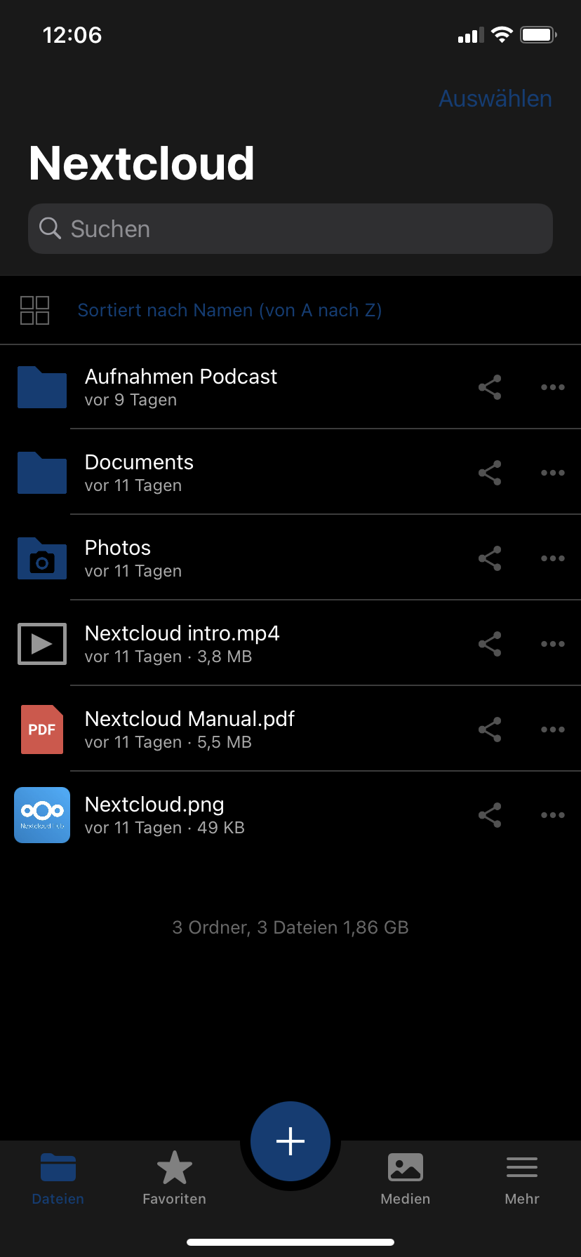 Screenshot App Nextcloud iOS