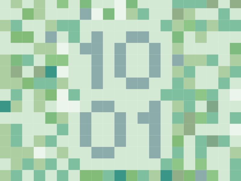 Die Grafik illustriert die Zahalen 10 und 01, auf grünen Pixeln.